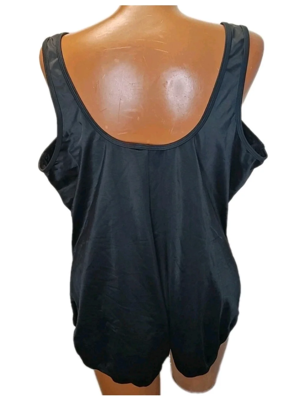 Coastal Blue Shirred Zip Front Swimsuit Sz 22/24W Black Wireless Tummy Control
